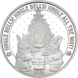 2024 Caroling Bunnies Jingle Bells 1 oz Silver Round silver, rounds, silver coins, 1 oz silver, 999 silver, christmas, silver, fine silver coins, holiday